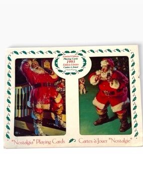 New Vintage 1993 Coca-Cola Santa Nostalgia playing cards in original metal box